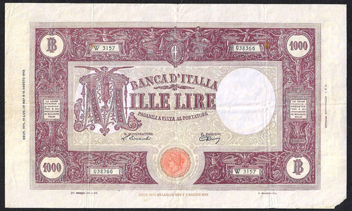 Italy banca italia 1000 lire - italy, d'italia