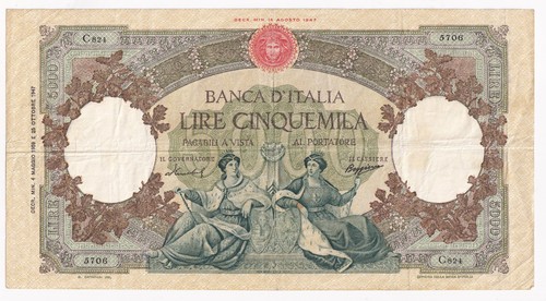 Italy 5000 lire - lire, banknote