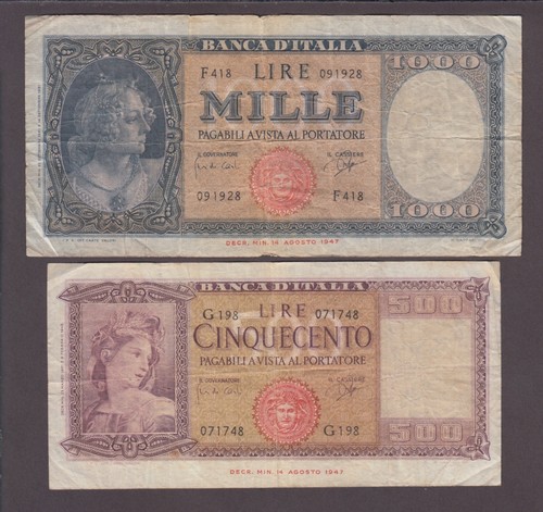 Italy 88d 500 1000 lire - italy,
